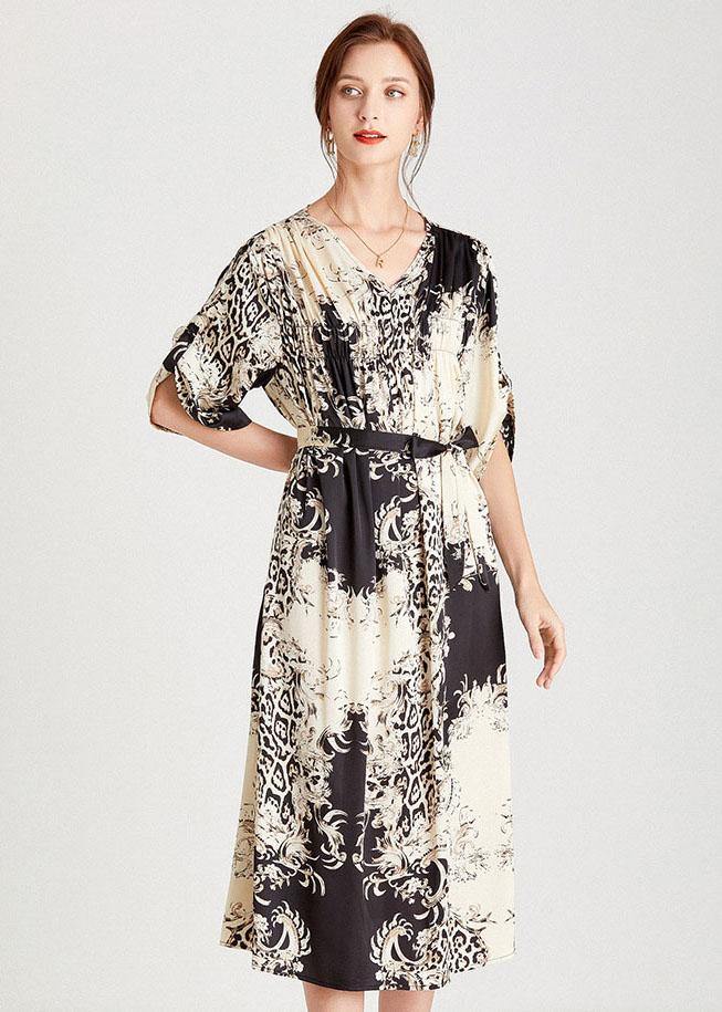 Beautiful Black White Print Loose Tie waist A Line Summer Dresses - SooLinen