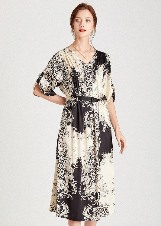 Beautiful Black White Print Loose Tie waist A Line Summer Dresses - SooLinen