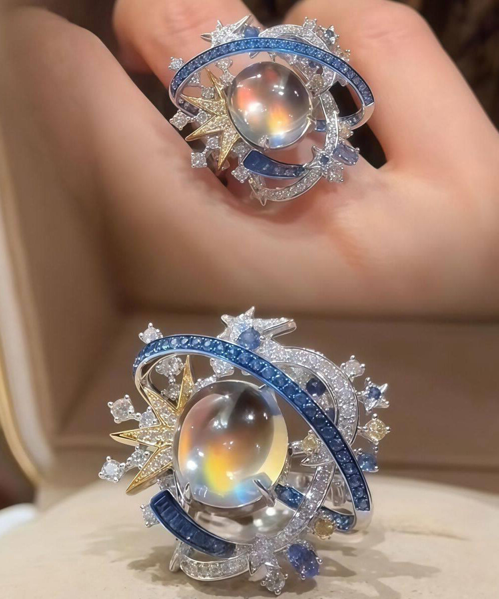 Beautiful Blue Alloy Zircon Duomang Star Planet Rings