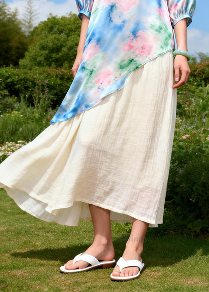 Beautiful Blue Asymmetrical Patchwork Silk Fake Two Piece Dress Summer