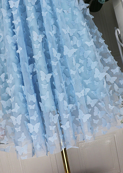 Schöne Blaue Schmetterling Bestickt Hohe Taille Tüll Faltenröcke Frühling