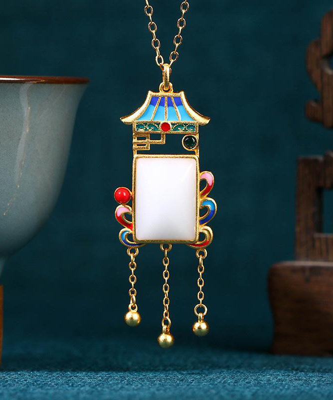 Wunderschöne Halskette mit Quastenanhänger aus blauem Kupfer mit Überzug aus Jade-Achat