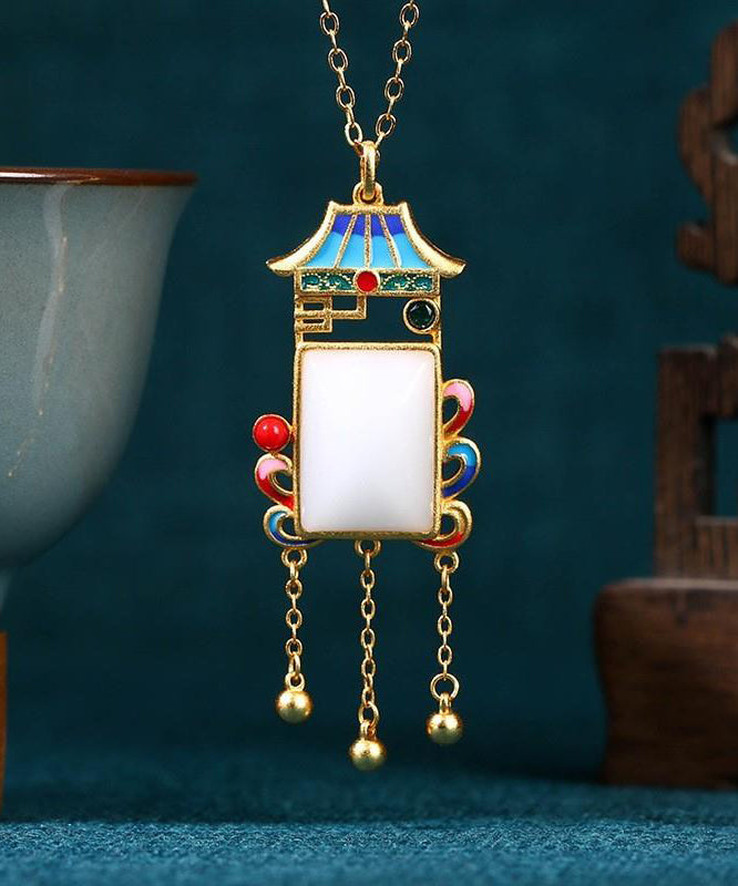 Wunderschöne Halskette mit Quastenanhänger aus blauem Kupfer mit Überzug aus Jade-Achat