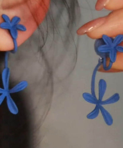 Beautiful Blue Copper Silver-Plated Gardenia Drop Earrings