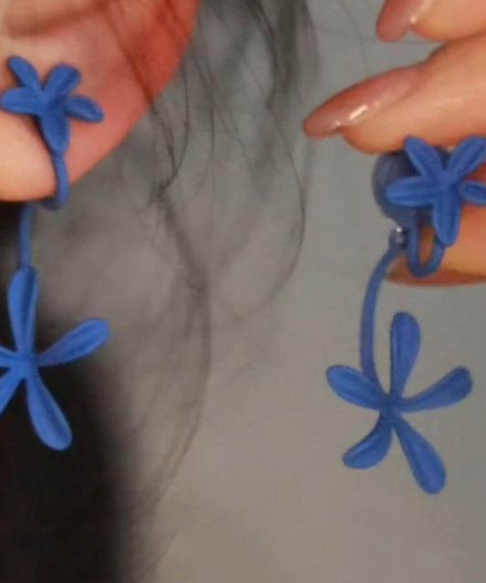 Beautiful Blue Copper Silver-Plated Gardenia Drop Earrings