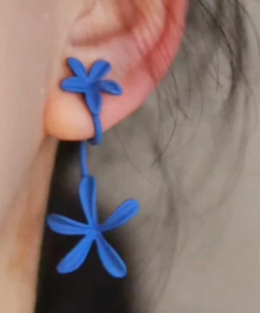 Beautiful Blue Copper Silver-Plated Gardenia Drop Earrings