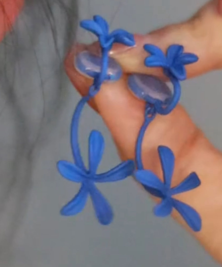 Beautiful Blue Copper Silver-Plated Gardenia Drop Earrings