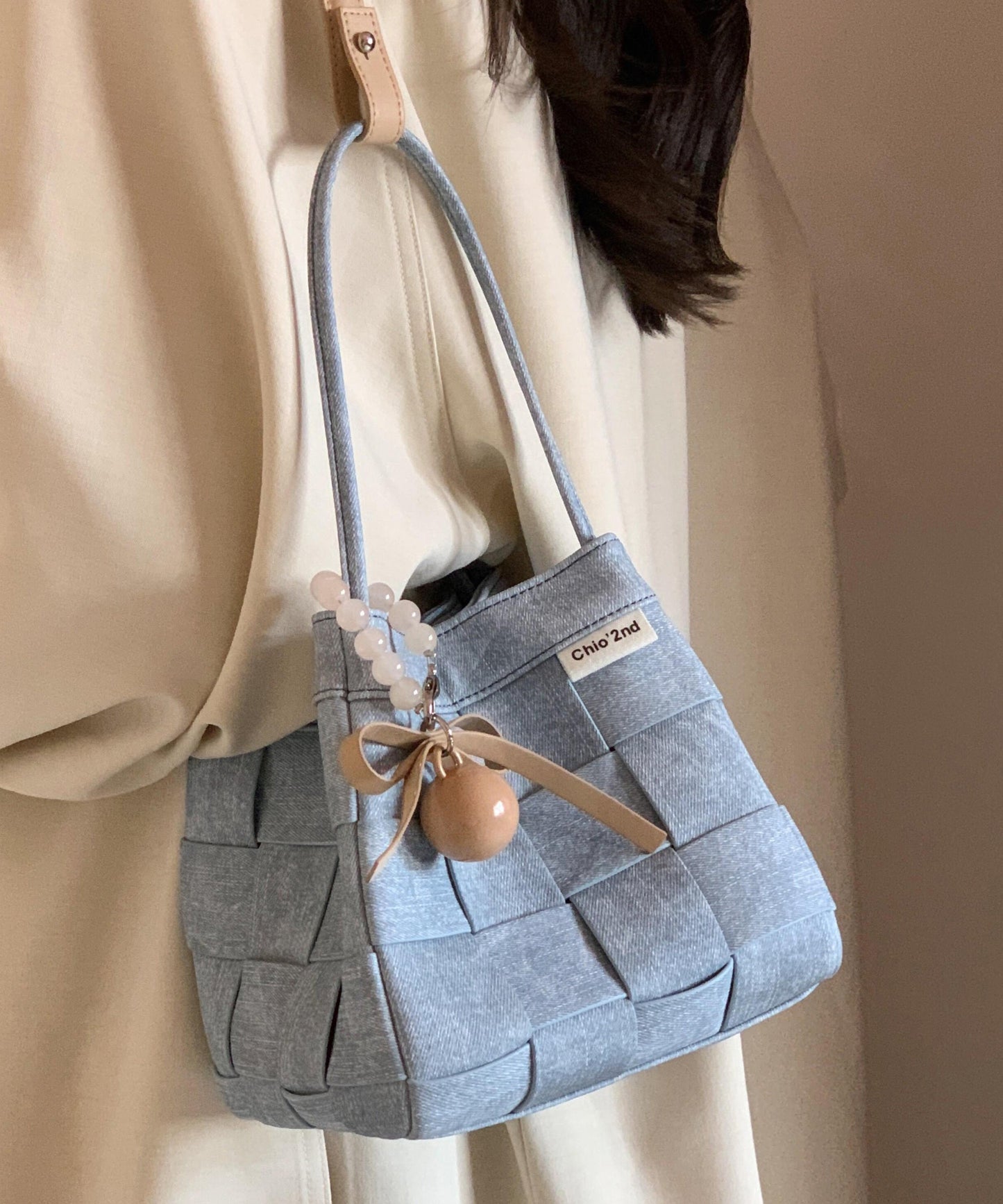 Beautiful Blue Denim Woven Bucket Bag