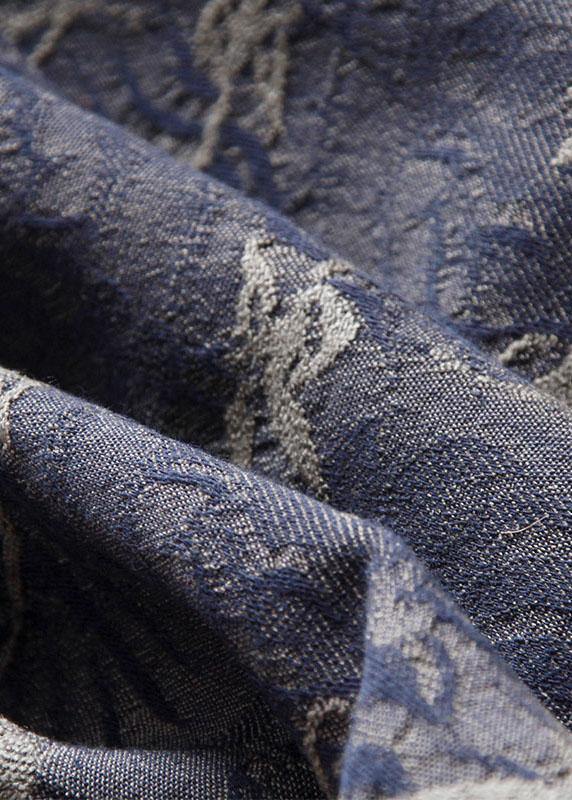 Beautiful Blue Jacquard V Neck Button Spaghetti Strap Cotton Summer Tank - SooLinen