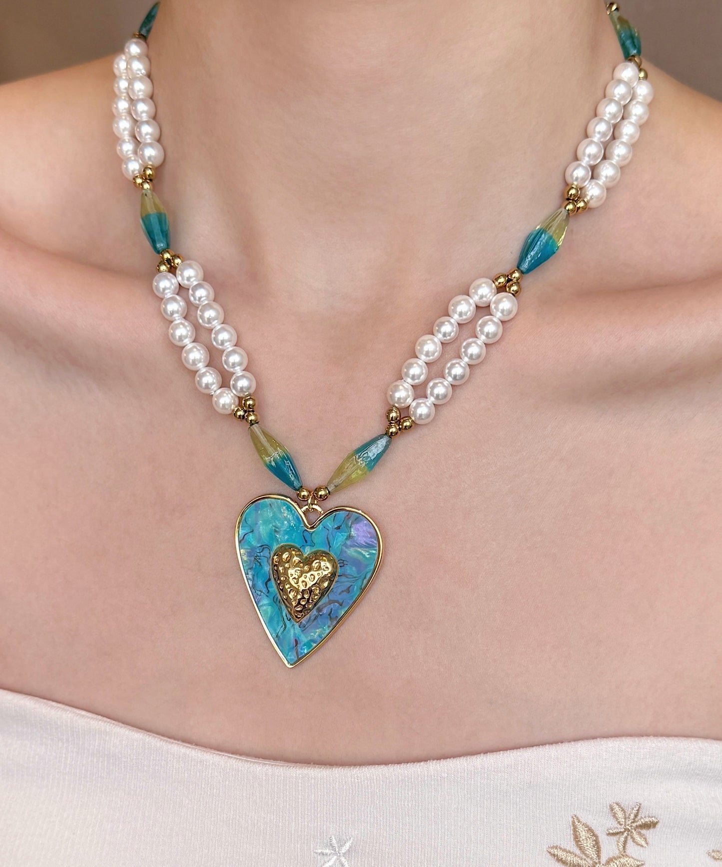 Beautiful Blue Love Pearl Adjustable Alloy Pendant Necklace