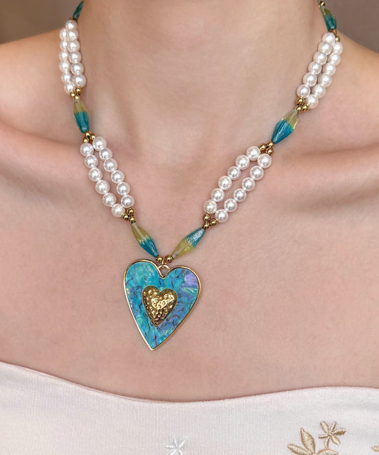 Beautiful Blue Love Pearl Adjustable Alloy Pendant Necklace