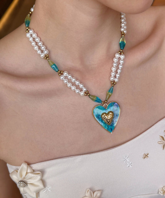 Beautiful Blue Love Pearl Adjustable Alloy Pendant Necklace