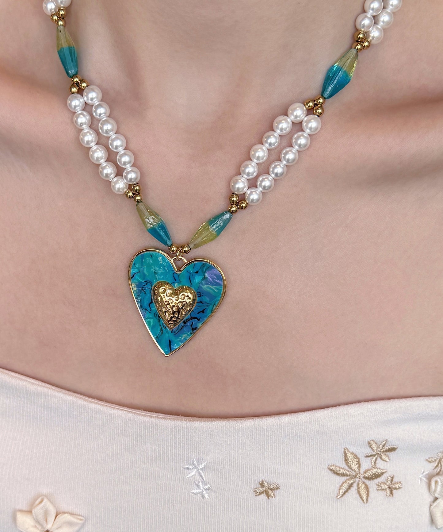 Beautiful Blue Love Pearl Adjustable Alloy Pendant Necklace