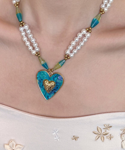 Beautiful Blue Love Pearl Adjustable Alloy Pendant Necklace