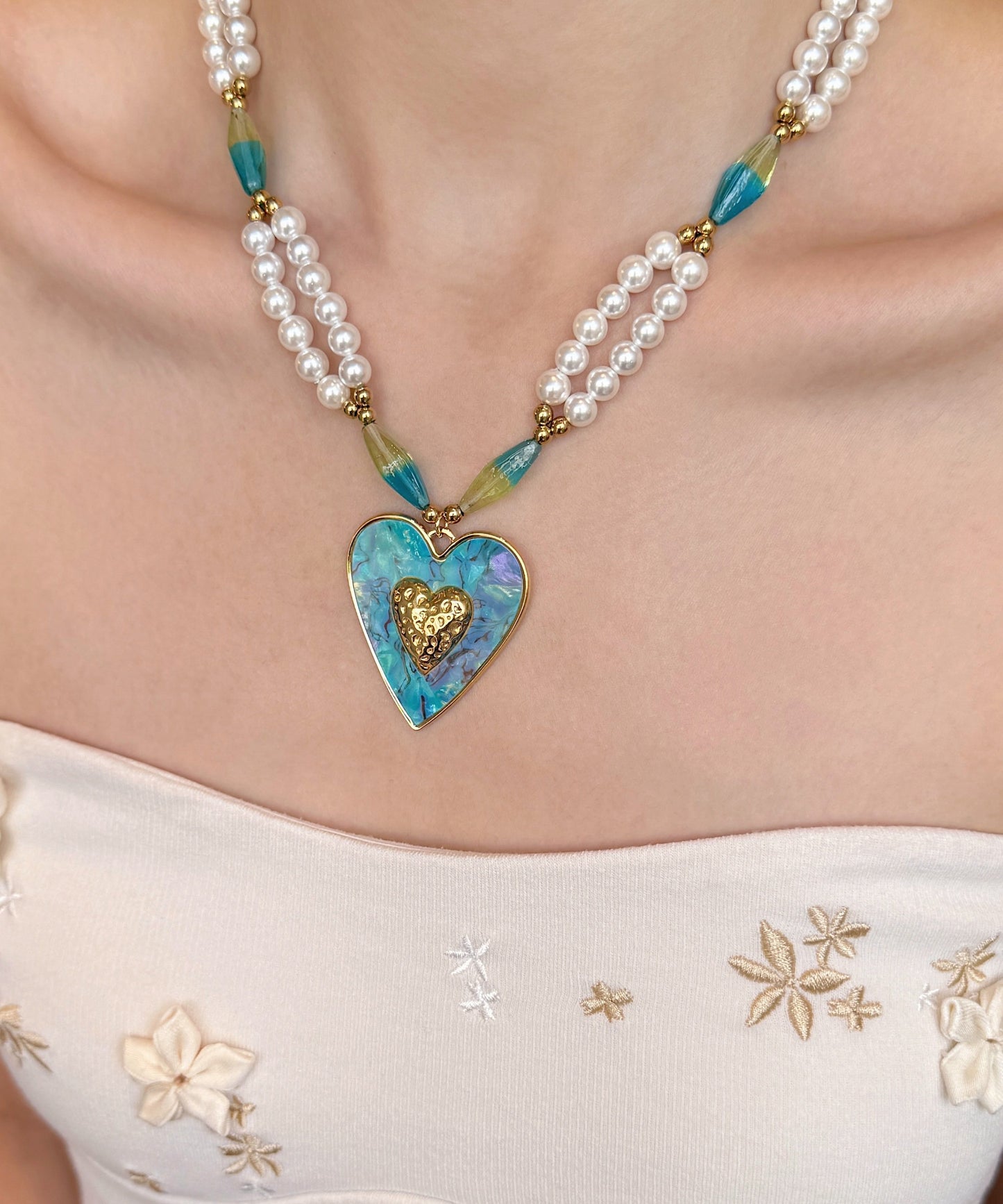 Beautiful Blue Love Pearl Adjustable Alloy Pendant Necklace