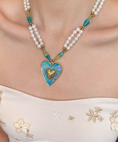 Beautiful Blue Love Pearl Adjustable Alloy Pendant Necklace