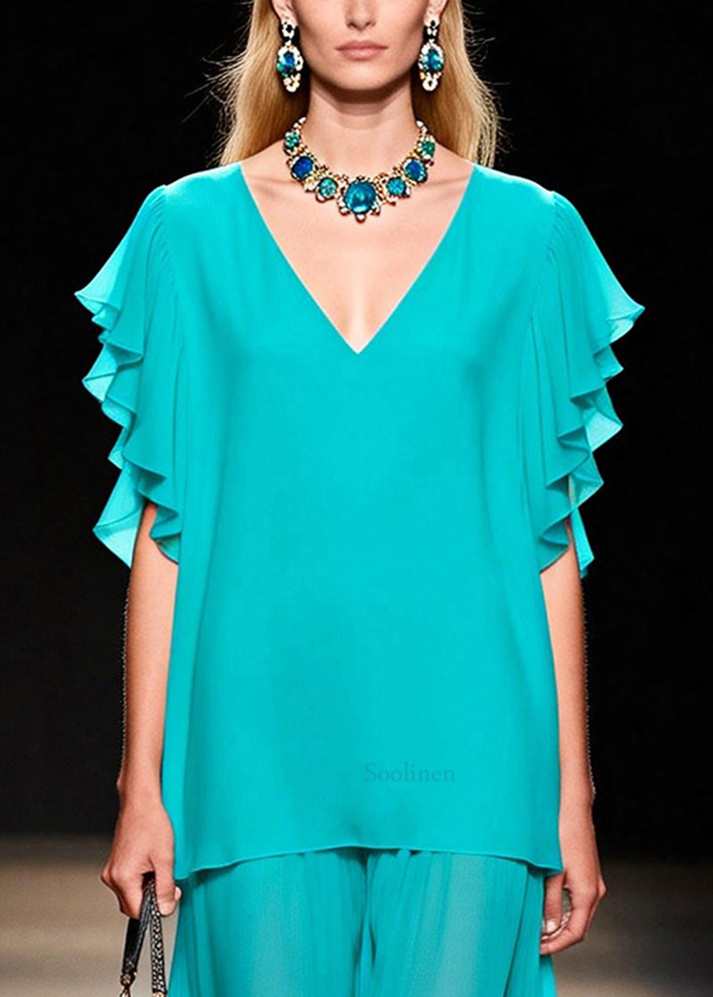 Beautiful Blue Oversized Patchwork Chiffon Long Dress Summer
