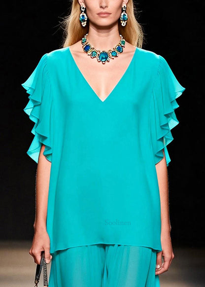 Beautiful Blue Oversized Patchwork Chiffon Long Dress Summer