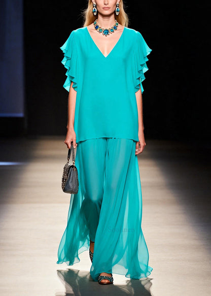 Beautiful Blue Oversized Patchwork Chiffon Long Dress Summer