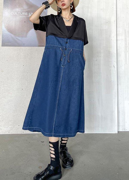 Beautiful Blue Patchwork Peter Pan Collar Vacation Dresses Summer - SooLinen