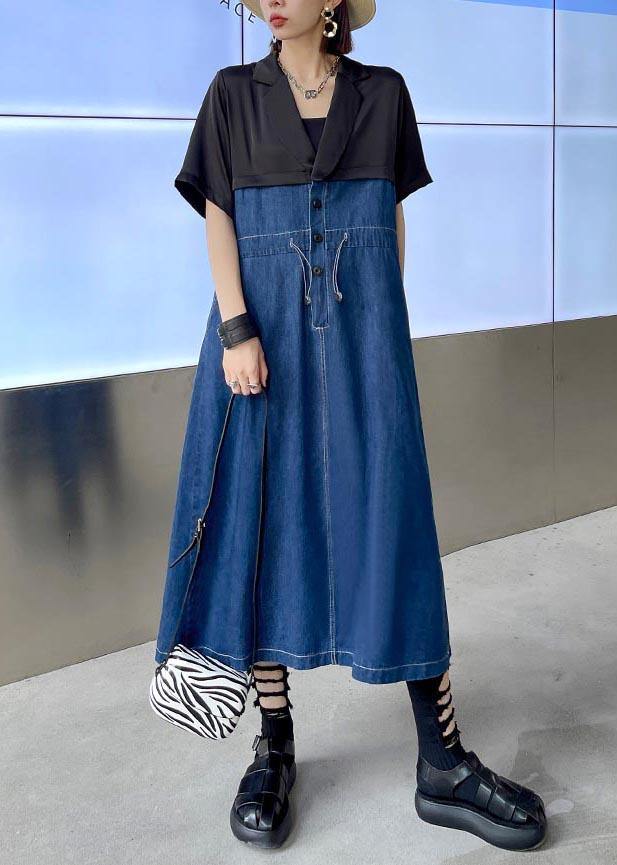 Beautiful Blue Patchwork Peter Pan Collar Vacation Dresses Summer - SooLinen