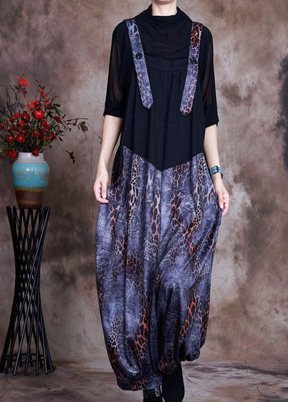 Schönes Blaues Patchwork-Druck-Zweiteiler-Set Frühling