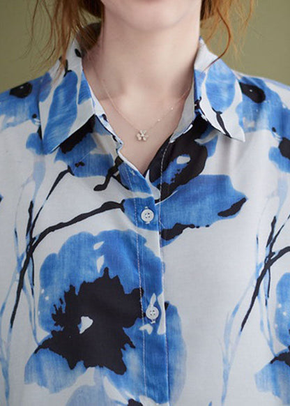 Schöne Blaue PeterPan Kragen Button Print Herbst Tops Langarm