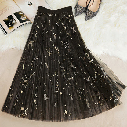 Schöner blauer Print Tüll Faltenröcke Sommer