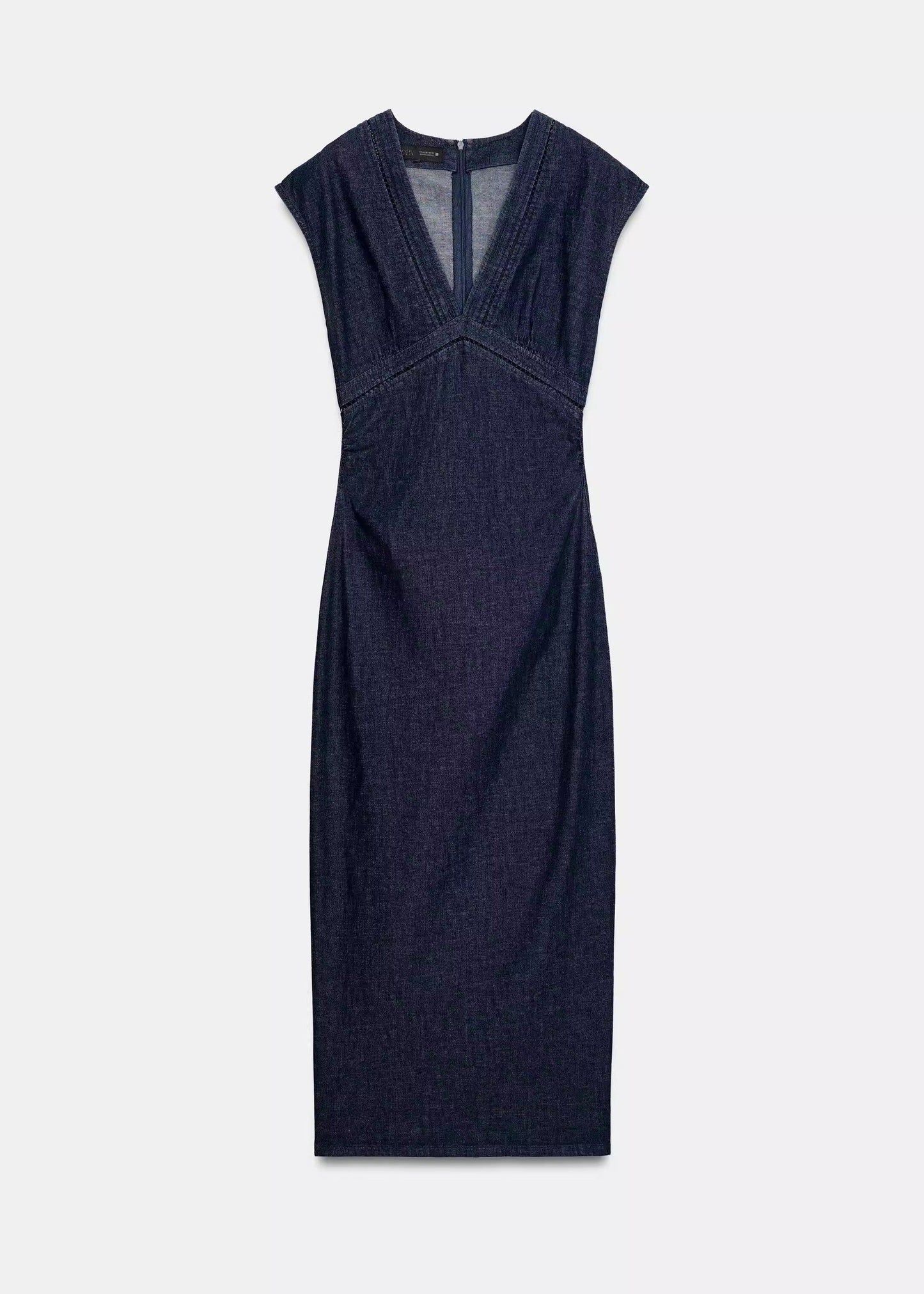 Beautiful Blue V Neck Back Side Open Cotton Dress Sleeveless