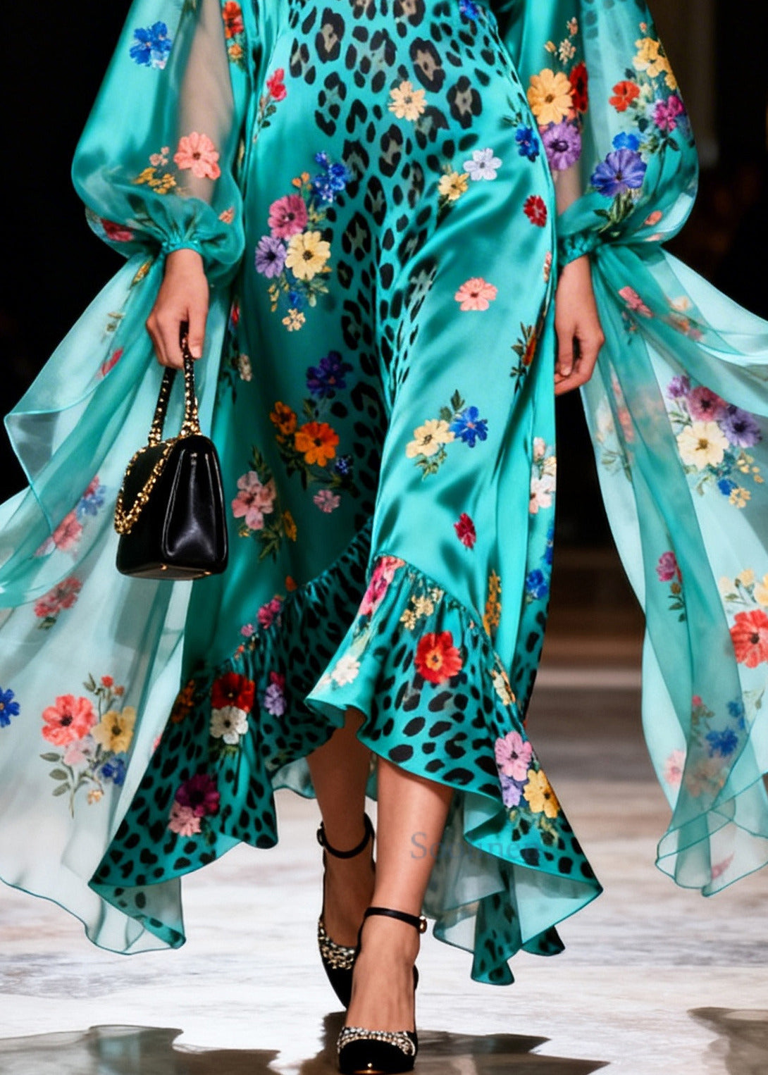 Beautiful Blue V Neck Print Silk Vacation Dresses Summer