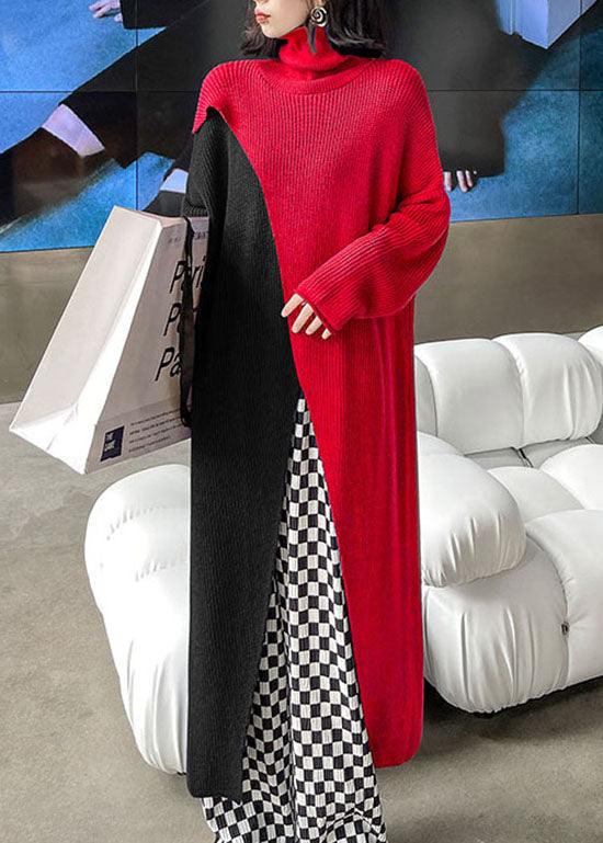 Schöne Blau asymmetrische design Rollkragen Strick Urlaub Kleid Frühling