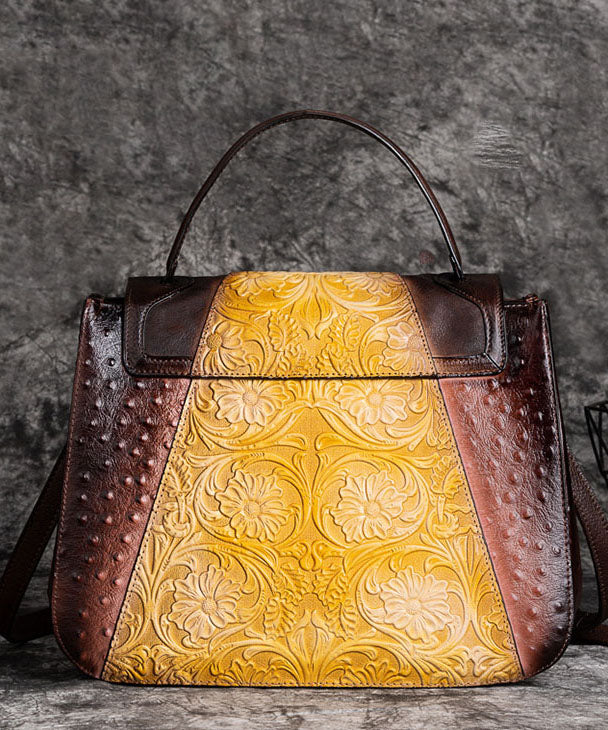 Schöne braune Umhängetasche aus Kalbsleder mit Paitings-Motiven