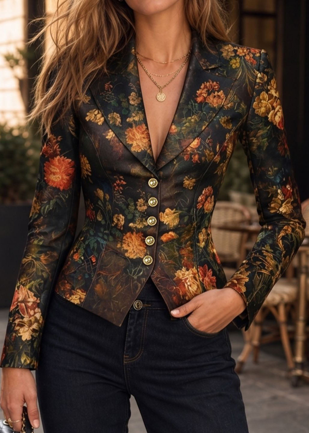 Beautiful Button Print Blazer Jackets Coats Fall