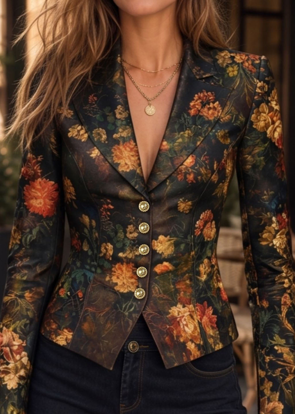 Beautiful Button Print Blazer Jackets Coats Fall