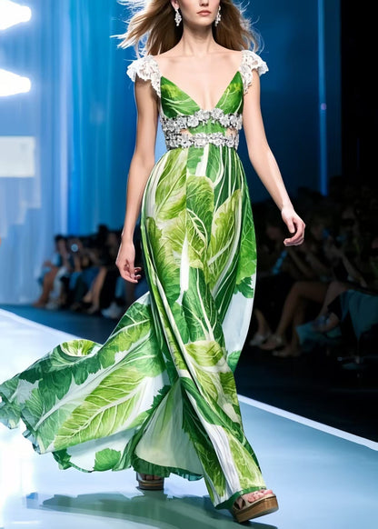 Beautiful Chinese Cabbage Print Chiffon Vestidos Dress Summer