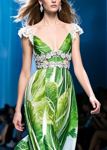 Beautiful Chinese Cabbage Print Chiffon Vestidos Dress Summer