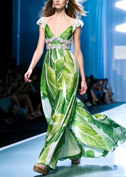 Beautiful Chinese Cabbage Print Chiffon Vestidos Dress Summer