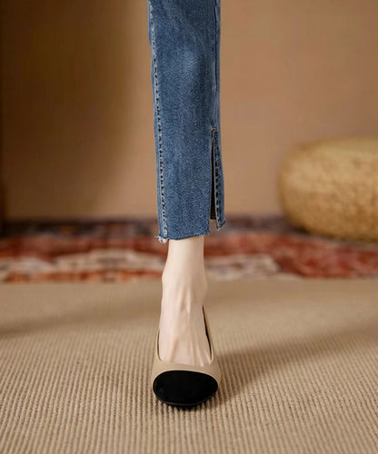 Beautiful Colorblock Faux Leather Chunky High Heels