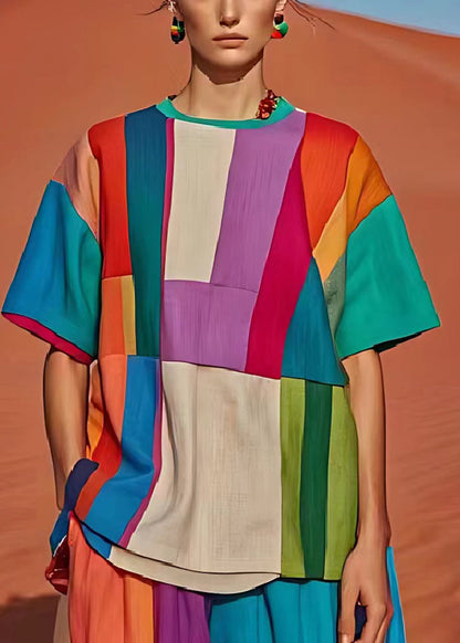 Wunderschönes Colorblock Oversized Patchwork Leinen Tank Sommer
