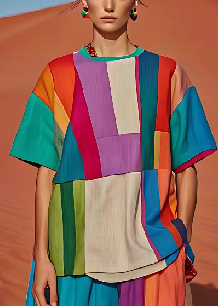 Wunderschönes Colorblock Oversized Patchwork Leinen Tank Sommer