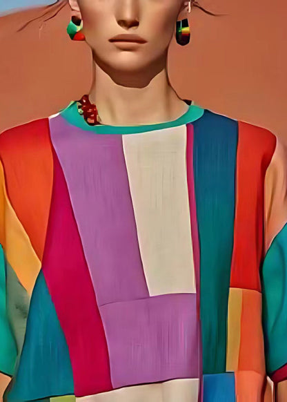 Wunderschönes Colorblock Oversized Patchwork Leinen Tank Sommer