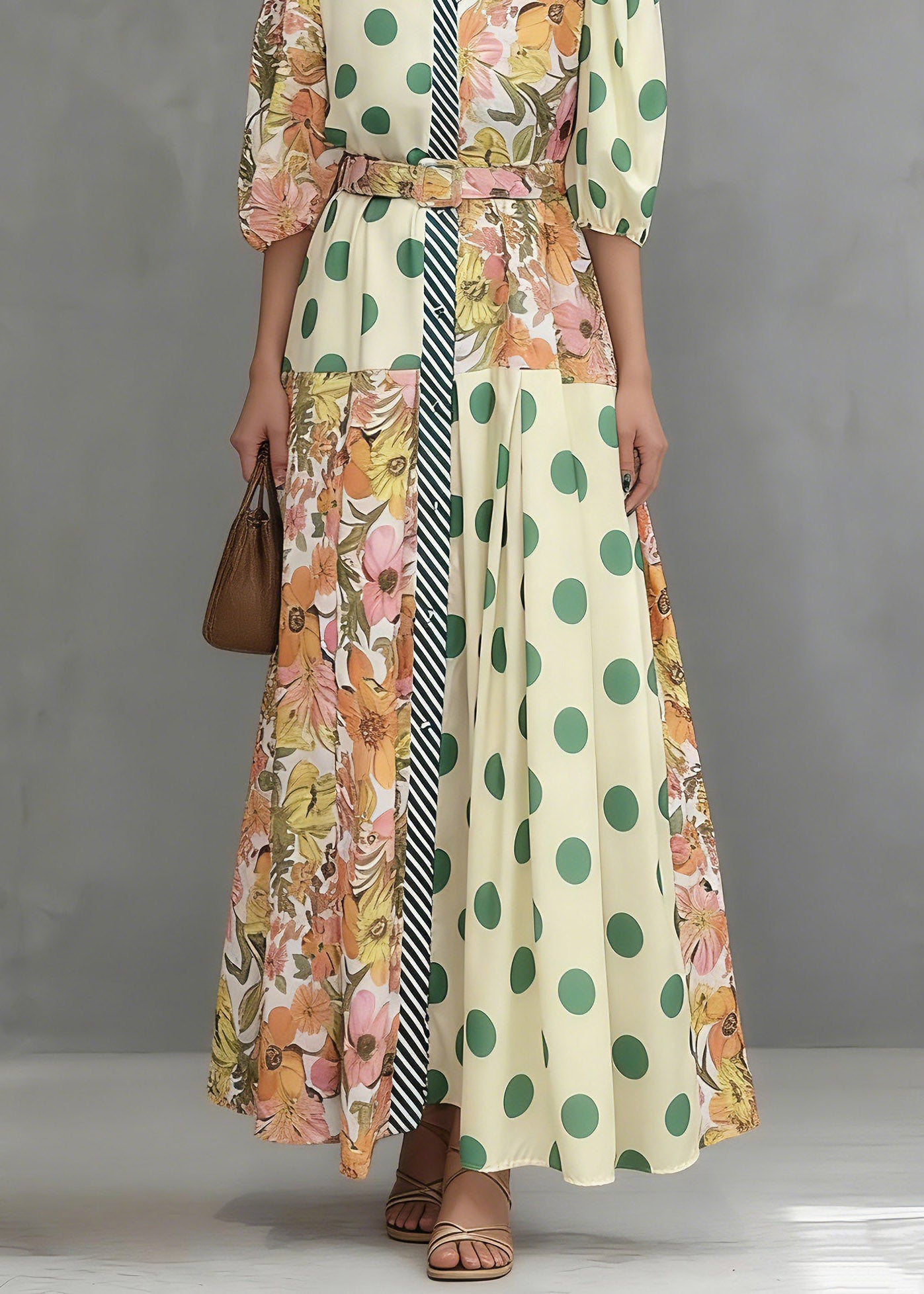 Beautiful Colorblock Peter Pan Collar Print Maxi Shirts Dresses Summer