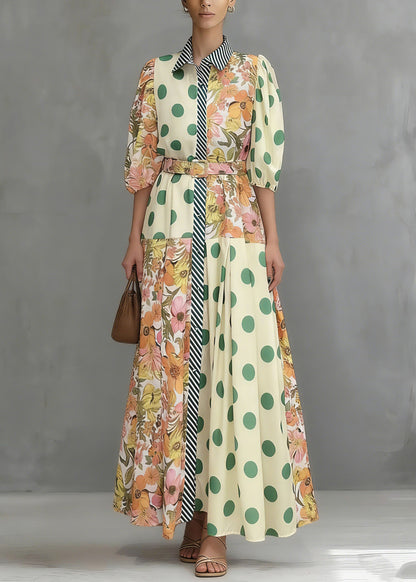 Beautiful Colorblock Peter Pan Collar Print Maxi Shirts Dresses Summer