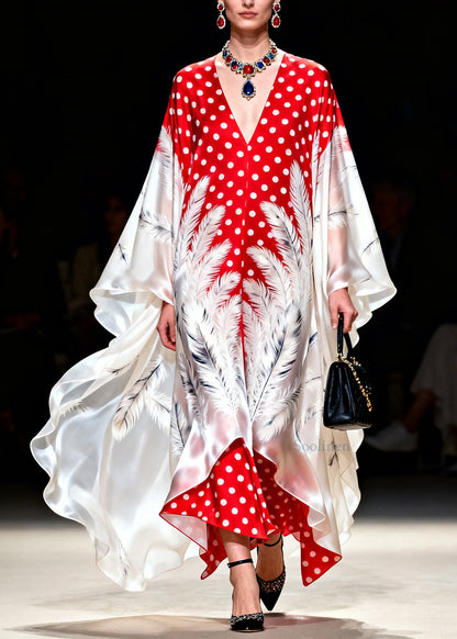 Beautiful Colorblock V Neck Print Chiffon Robe Dresses Summer