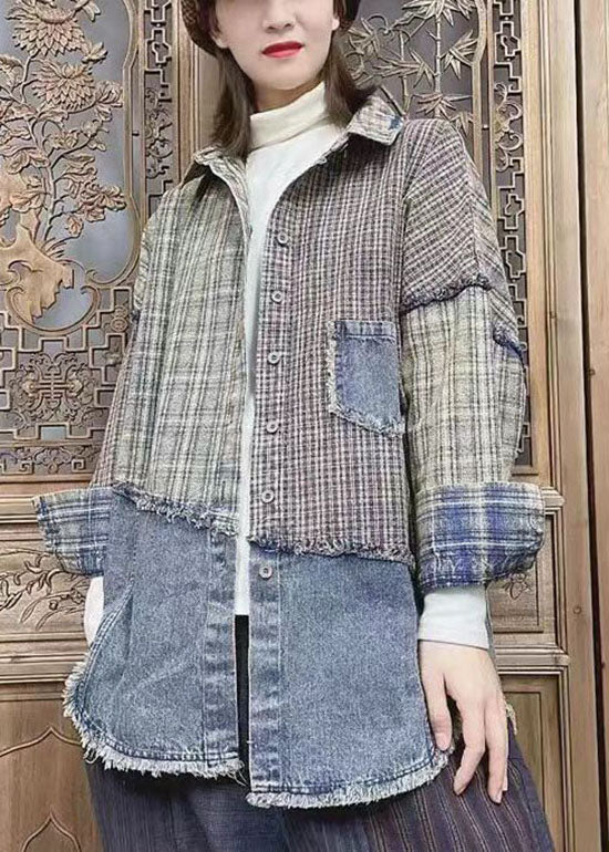 Schöne Colorblock Knopf Peter Pan Kragen Taschen Patchwork Mäntel Frühling