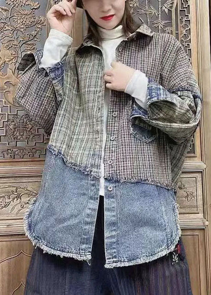 Schöne Colorblock Knopf Peter Pan Kragen Taschen Patchwork Mäntel Frühling