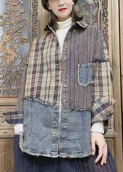 Schöne Colorblock Knopf Peter Pan Kragen Taschen Patchwork Mäntel Frühling