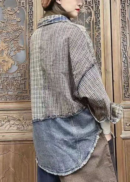 Schöne Colorblock Knopf Peter Pan Kragen Taschen Patchwork Mäntel Frühling