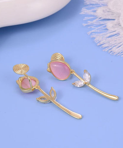 Beautiful Copper Overgild Cat's Eye Stone Tulip Drop Earrings