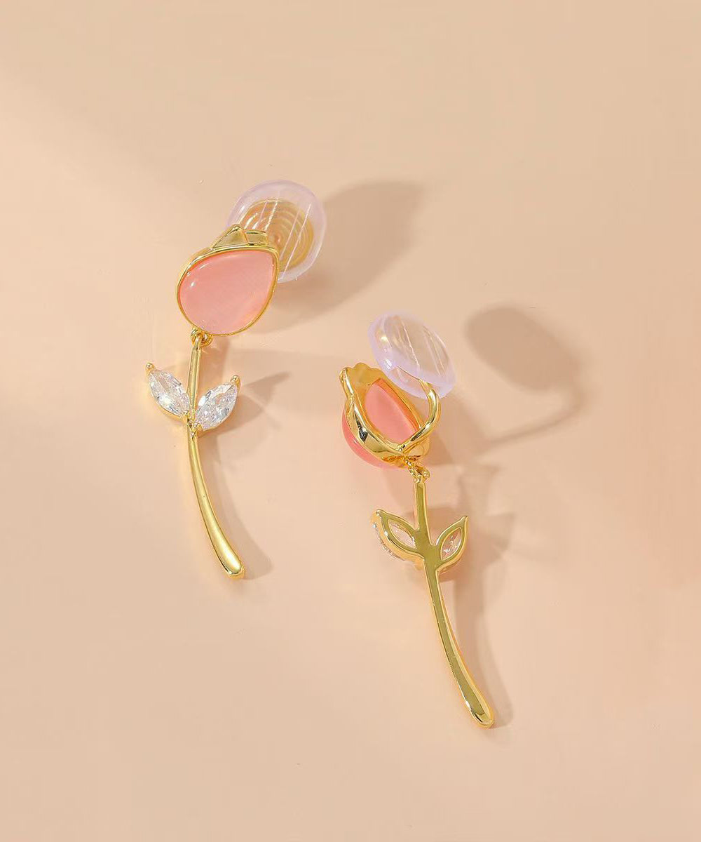 Beautiful Copper Overgild Cat's Eye Stone Tulip Drop Earrings